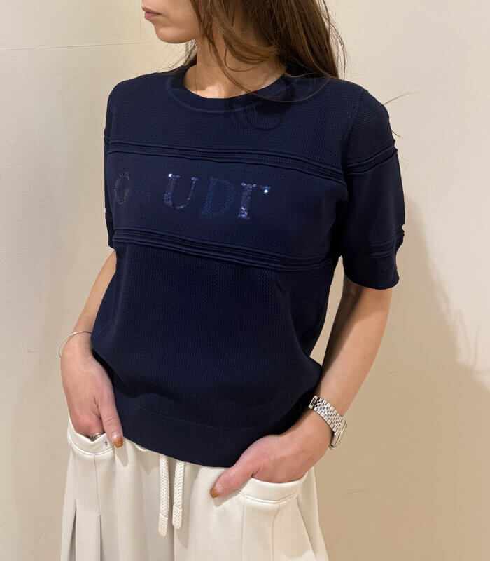 【SALE】【GAUDI】パンチホール切替ロゴニット▼☆IT611BD53030