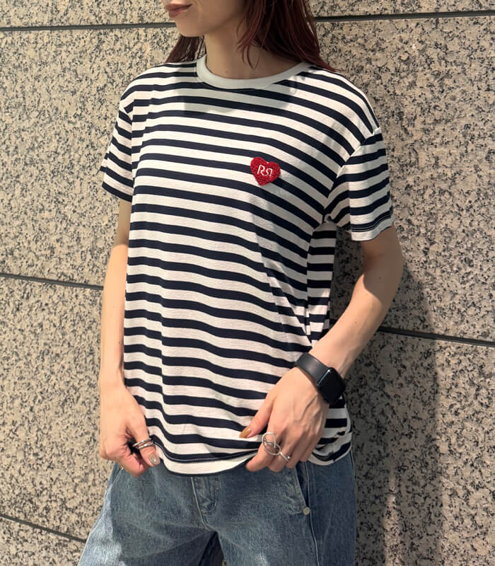 SALE】【RINASCIMENTO】ブークレーハートワッペンボーダーTシャツ