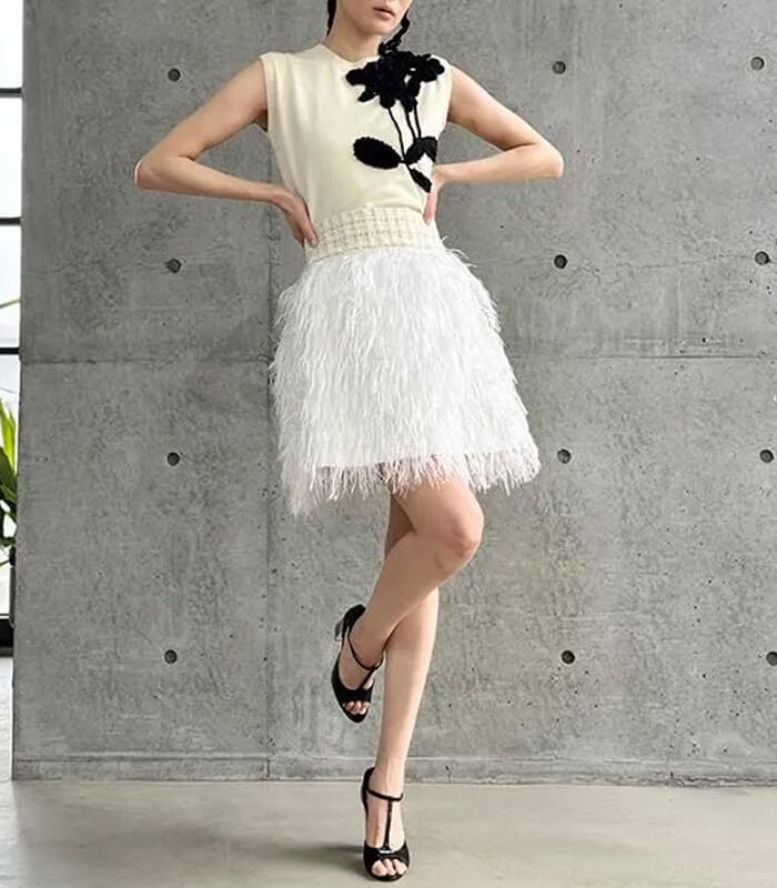 【Adonisis】オーストリッチフェザージャガードミニスカート★☆250307