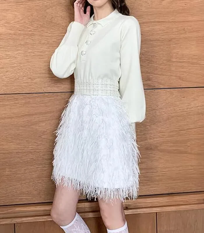 【Adonisis】オーストリッチフェザージャガードミニスカート★☆250307