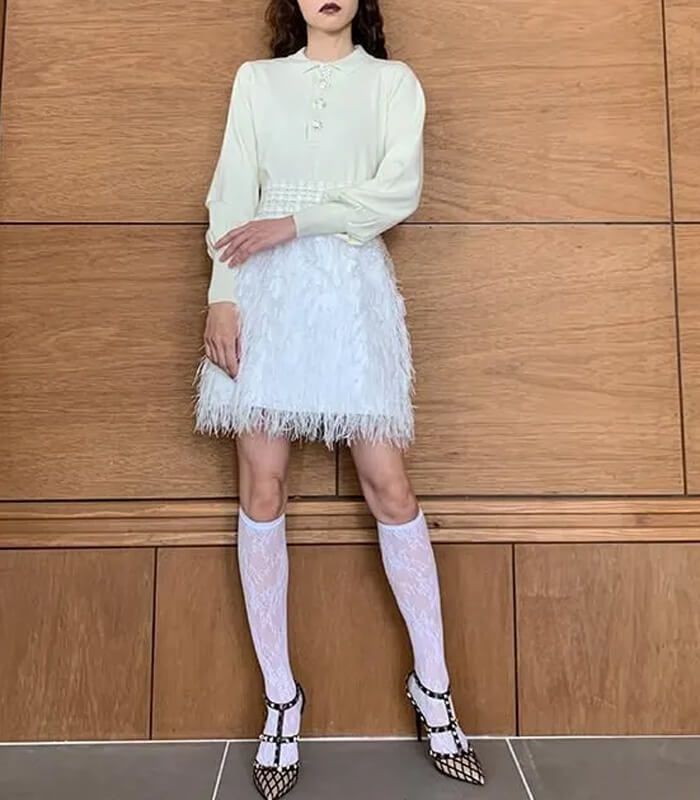 【Adonisis】オーストリッチフェザージャガードミニスカート★☆250307