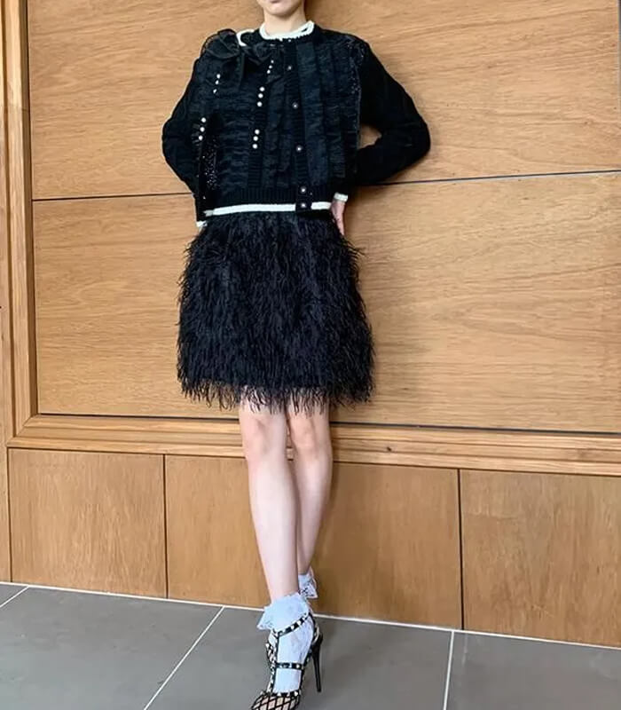 【Adonisis】オーストリッチフェザージャガードミニスカート★☆250307