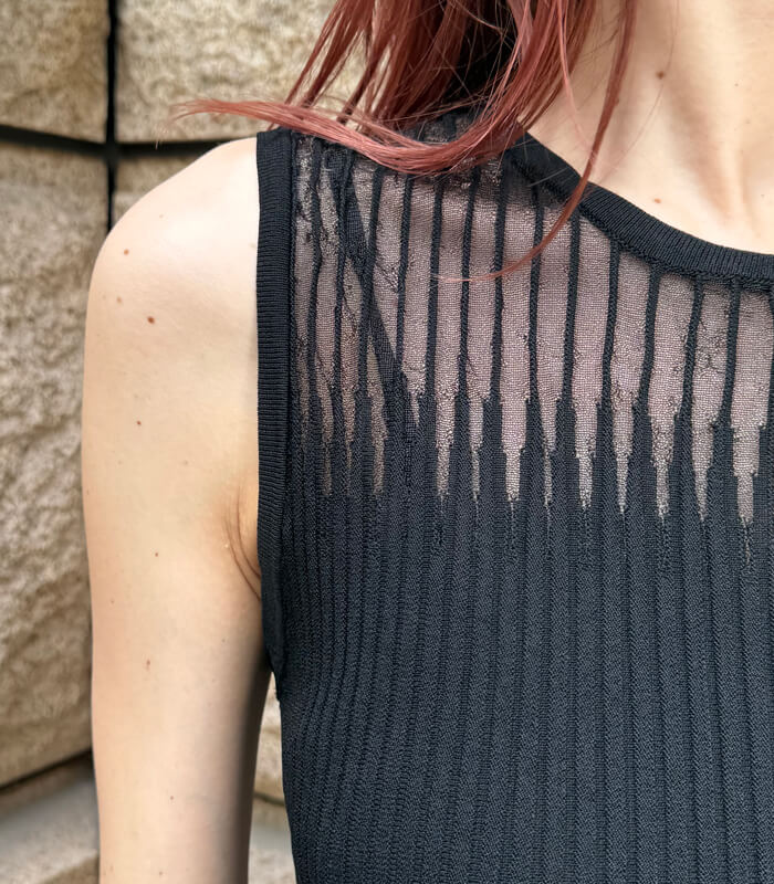 【RINASCIMENTO】デコルテ透け感ノースリリブニットTOPS★☆ITRIN12239
