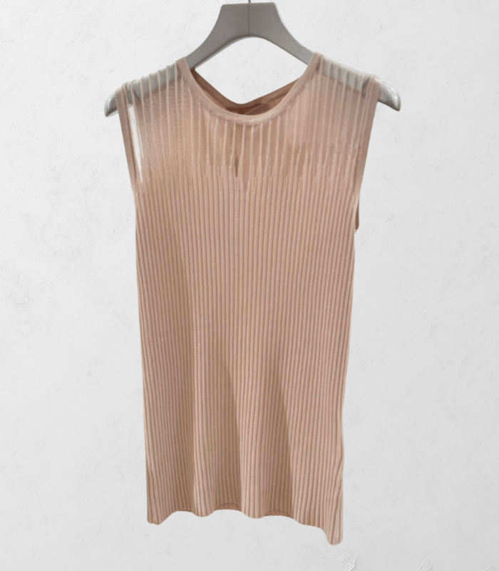 【RINASCIMENTO】デコルテ透け感ノースリリブニットTOPS★☆ITRIN12239
