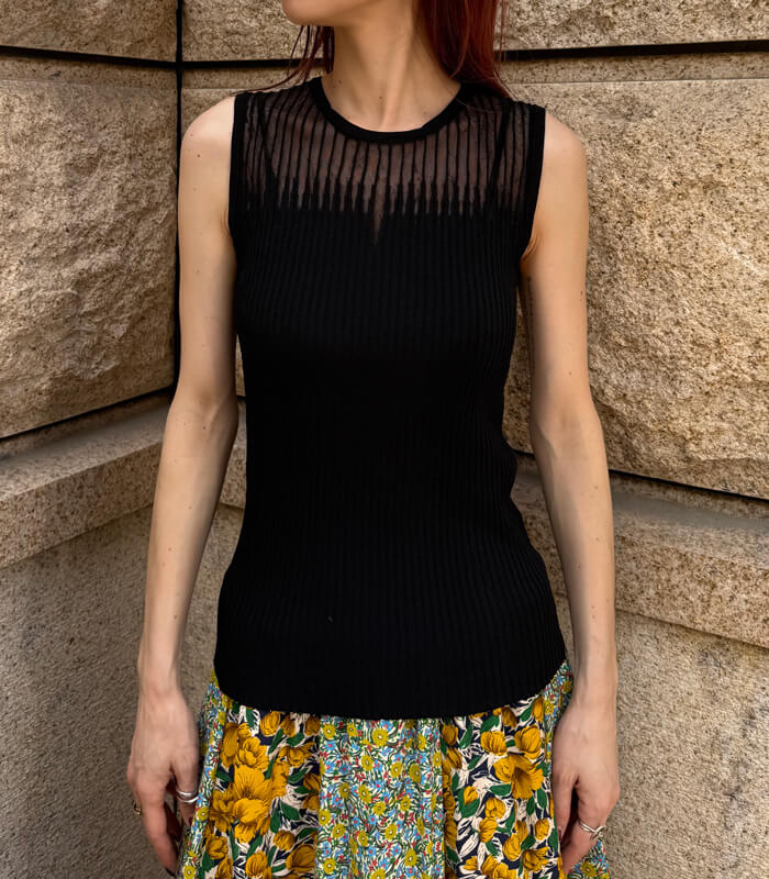 【RINASCIMENTO】デコルテ透け感ノースリリブニットTOPS★☆ITRIN12239