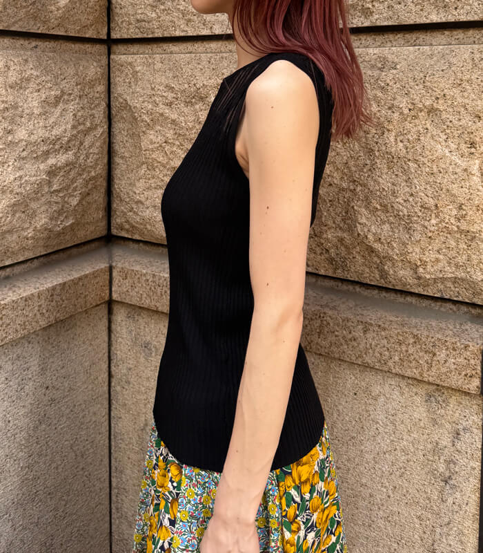 【RINASCIMENTO】デコルテ透け感ノースリリブニットTOPS★☆ITRIN12239