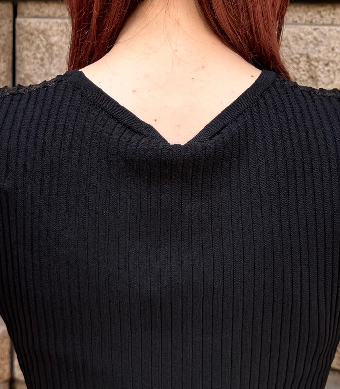 【RINASCIMENTO】デコルテ透け感ノースリリブニットTOPS★☆ITRIN12239