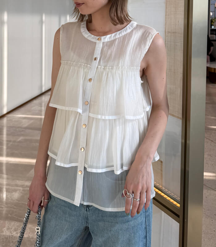 【GALENA】ティアードフリルシアーノースリーブブラウス★☆70050-4161