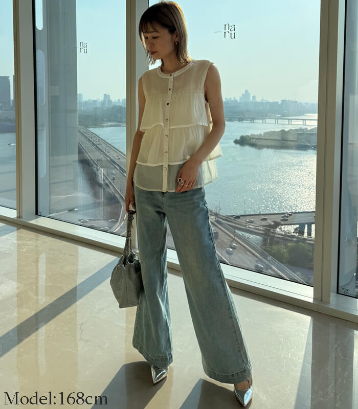 【GALENA】ティアードフリルシアーノースリーブブラウス★☆70050-4161