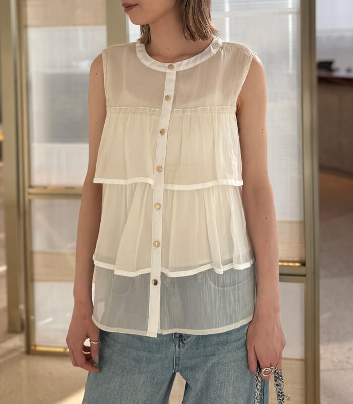 【GALENA】ティアードフリルシアーノースリーブブラウス★☆70050-4161