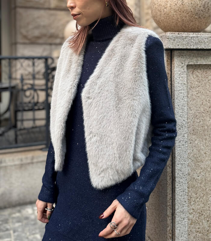 【MARIED'OR】上質ミンク調ファーVネックバルーンベスト★☆57131