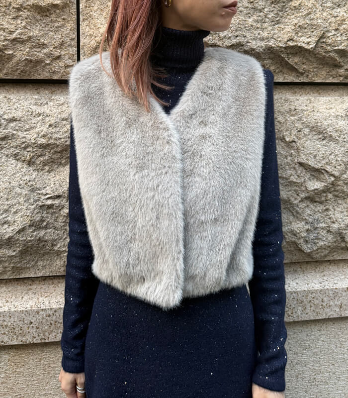 【MARIED'OR】上質ミンク調ファーVネックバルーンベスト★☆57131