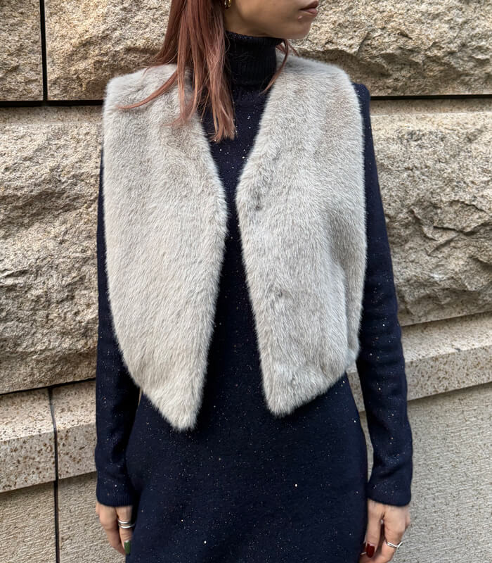 【MARIED'OR】上質ミンク調ファーVネックバルーンベスト★☆57131