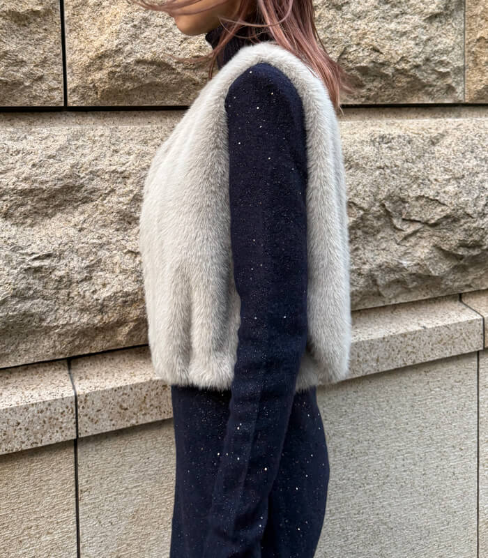 【MARIED'OR】上質ミンク調ファーVネックバルーンベスト★☆57131