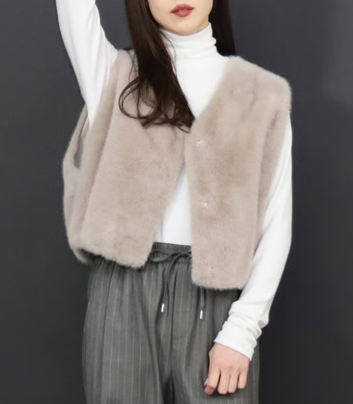 【MARIED'OR】上質ミンク調ファーVネックバルーンベスト★☆57131
