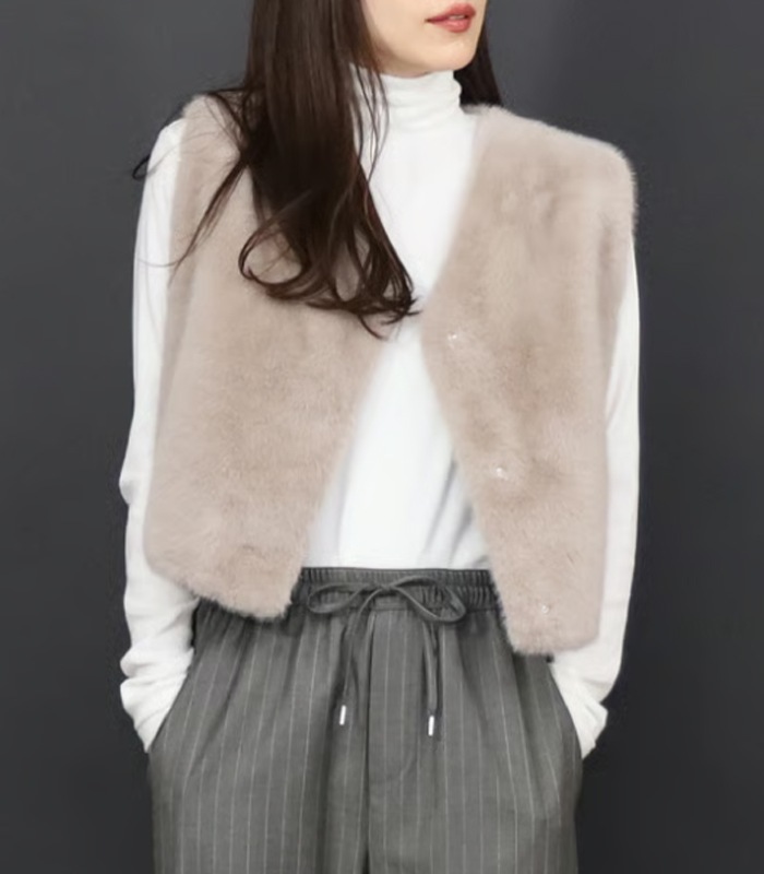 【MARIED'OR】上質ミンク調ファーVネックバルーンベスト★☆57131