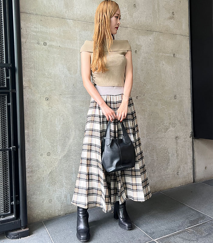 【GALENA】チェック柄フレアロングスカート★70052-2101