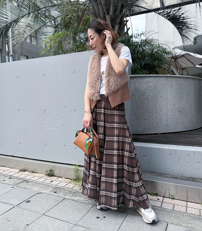 【GALENA】チェック柄フレアロングスカート★70052-2101