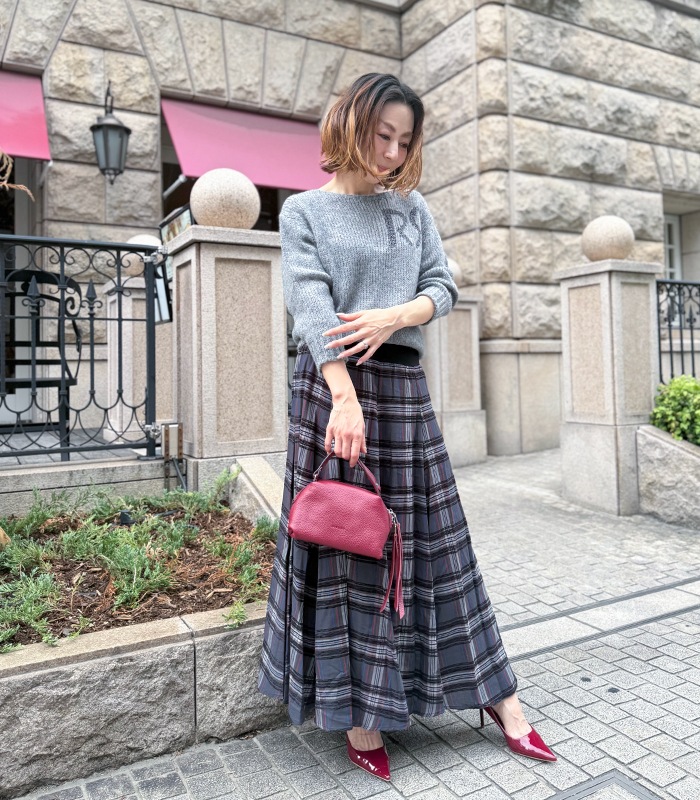 値下げ！s/ile シール チェック柄 フレア ロングスカート チェック柄フレアロングスカート 値下げ！s/ile シール チェック柄