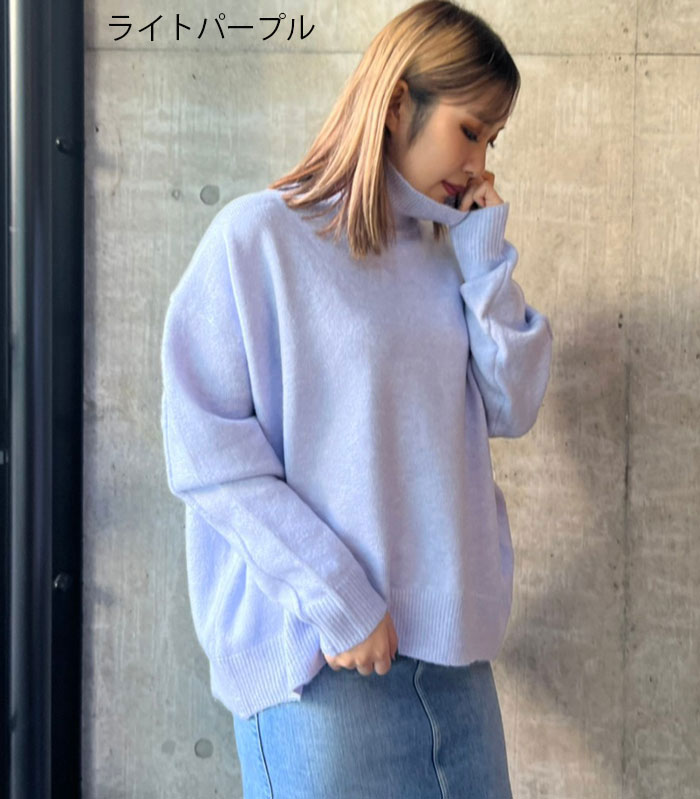 【MICALLE MICALLE】サイドスリットタートルネックプルオーバーニット★M909-550T(MRH113NAD)