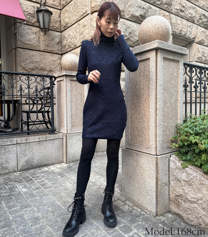 【GAUDI】タートルネックラメニットワンピース★IT521FD13011