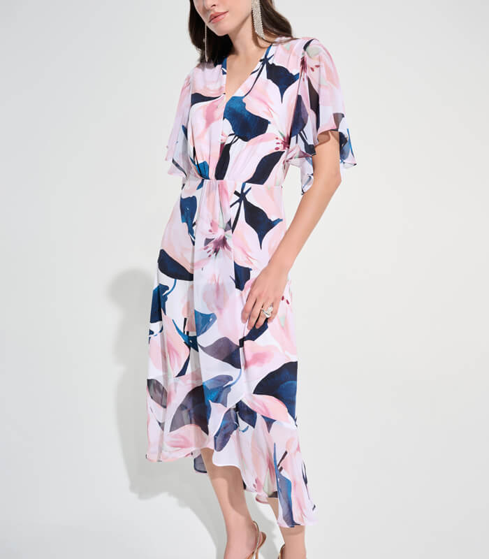 美品 ISSEY MIYAKE ドレープロングトップス 紐ベルト 総柄 サイズ2 Joseph Ribkoff】花柄ベルト付きラップドレス☆IT262713 | WEAR
