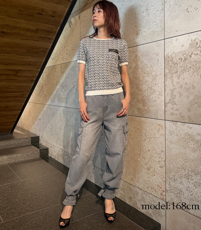 【RINASCIMENTO】胸元チェーンポイントMIXカラー半袖ニット★☆ITRIN12315A