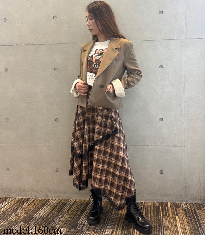 DESERT ROSE】チェック柄アシメトリーティアードレーススカート☆DSSK