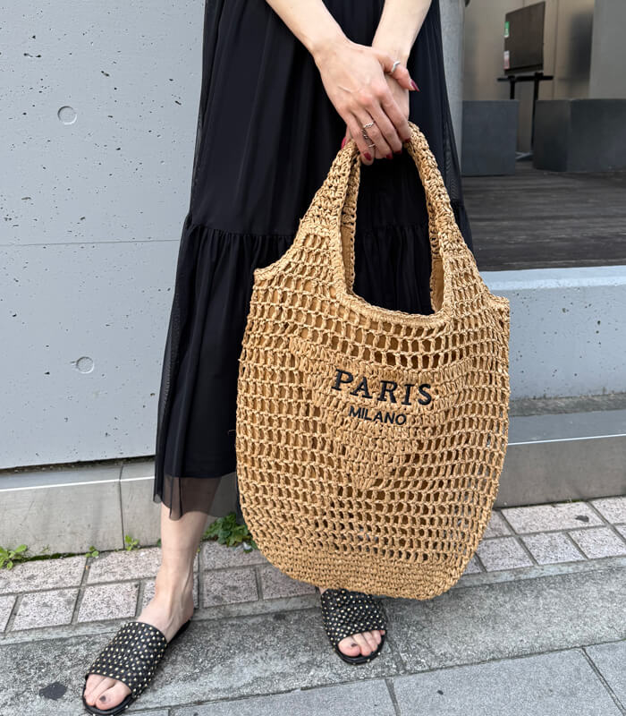 PARIS MILANO レター刺繍 お洒落なメッシュ かごバッグ トート PARIS MILANO】メッシュトートバッグNAM-07002 | BAG | DESERT ROSE