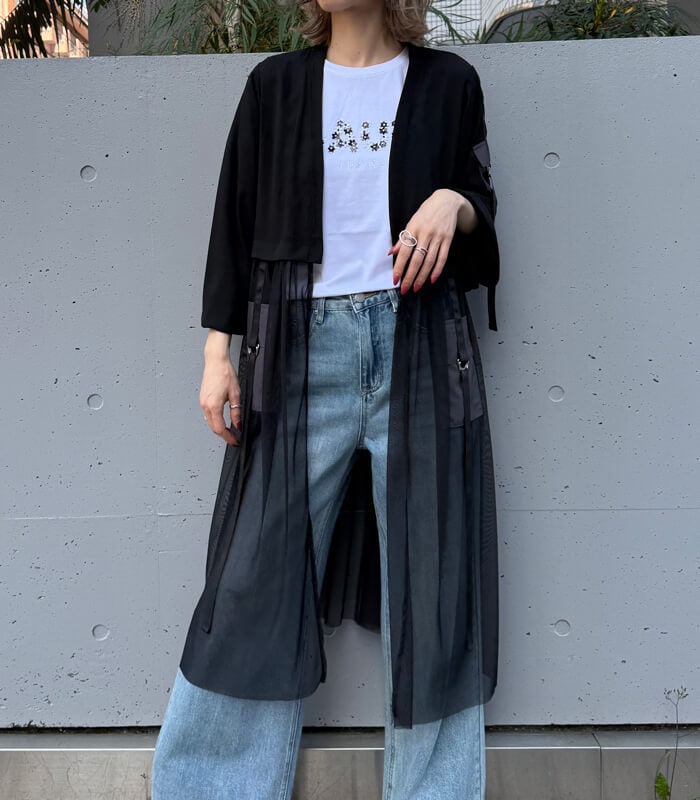 【GALENA】チュール切替ロングカーディガン★☆70050-3119