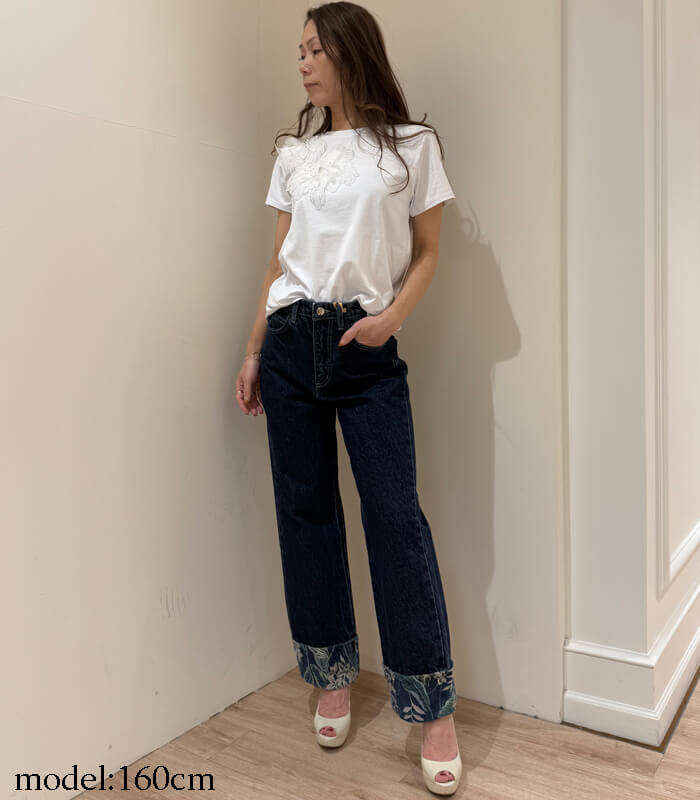 【RINASCIMENTO】ボタニカルポイントデニムパンツ★ITRIN127475