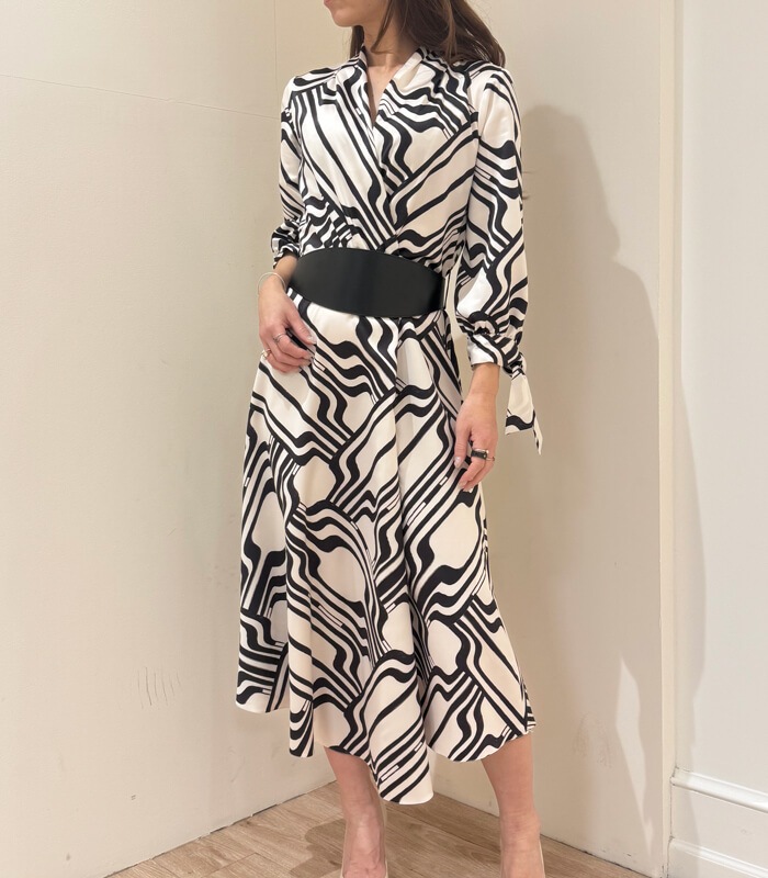 【RINASCIMENTO】幾何学柄ベルト付きカシュクールワンピース★☆ITRIN127842