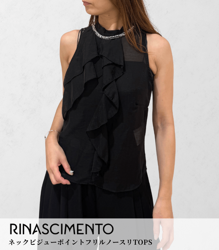 【SALE】【RINASCIMENTO】ネックビジューポイントフリルノースリTOPS▼ITRIN20349
