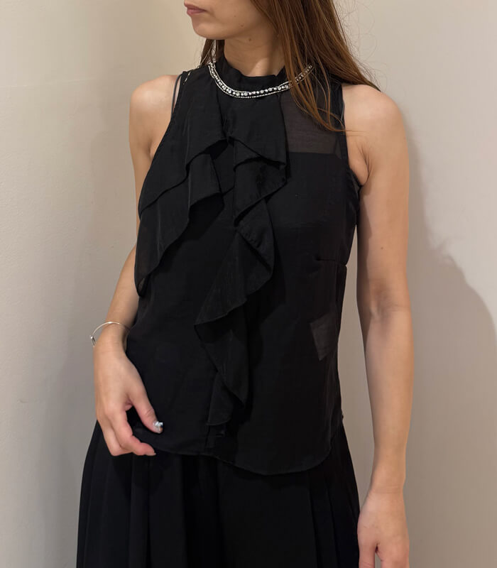 【SALE】【RINASCIMENTO】ネックビジューポイントフリルノースリTOPS▼ITRIN20349