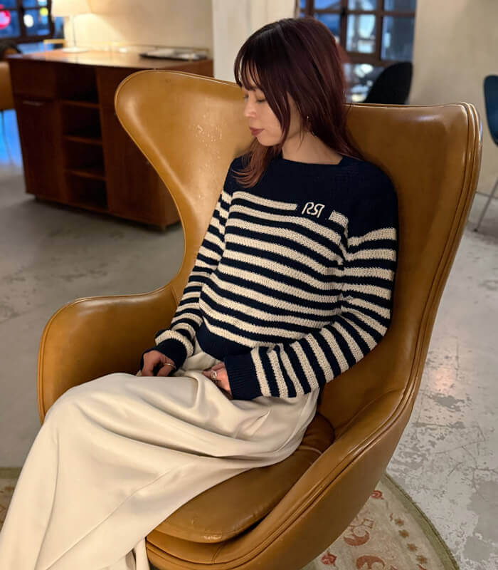 【SALE】【RINASCIMENTO】裏編みナヴァルボーダーニットTOPS■ITRIN12200