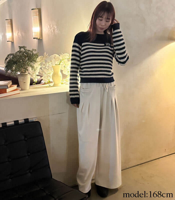 【SALE】【RINASCIMENTO】裏編みナヴァルボーダーニットTOPS■ITRIN12200
