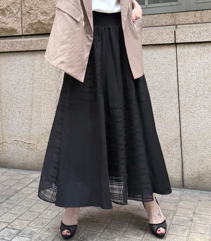 MoNiLE】チェック&無地切替ロングスカート☆2961 | WEAR,スカート