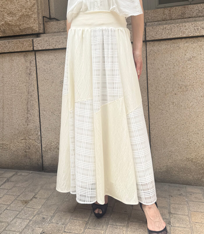 【MONiLE】チェックフレアロングスカート　ウエストリブスカート MoNiLE】チェック&無地切替ロングスカート☆2961 | WEAR,スカート