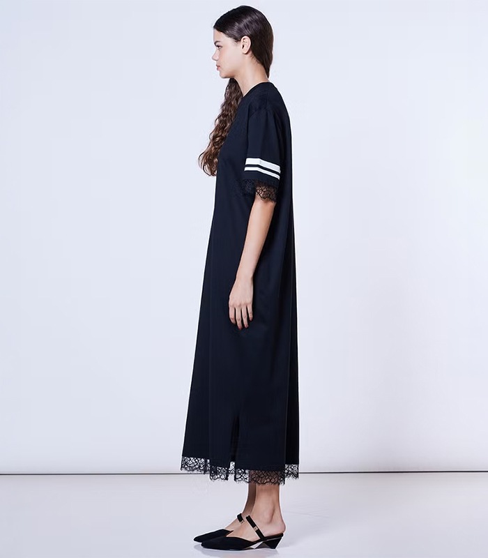 【DOUBLE STANDARD CLOTHING/ESSENTIAL】シングルジャージ袖ラインレースワンピース★☆0501-230-263