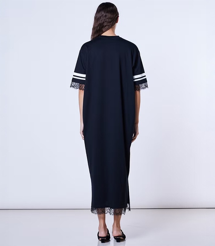 【DOUBLE STANDARD CLOTHING/ESSENTIAL】シングルジャージ袖ラインレースワンピース★☆0501-230-263