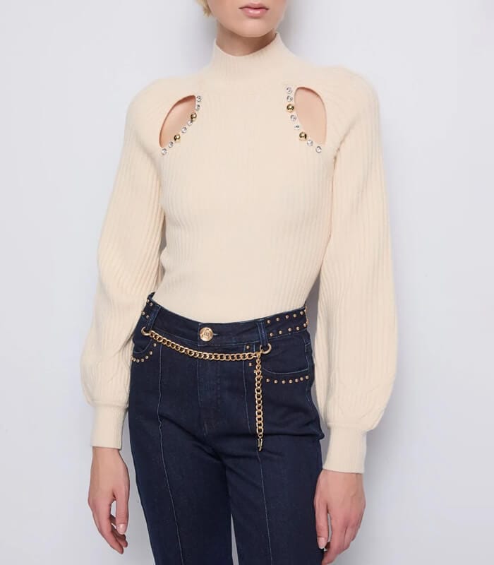 【SALE】【DENNY ROSE】スタッズポイントカットアウトハイネックニット■IT521DD53008