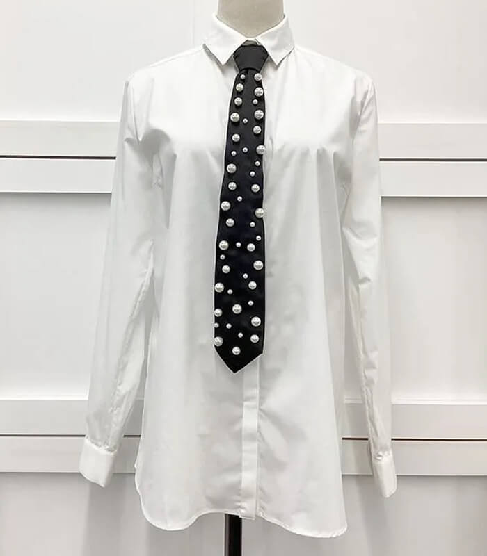 【Adonisis】パールネクタイ付きストレッチシャツ★☆260321