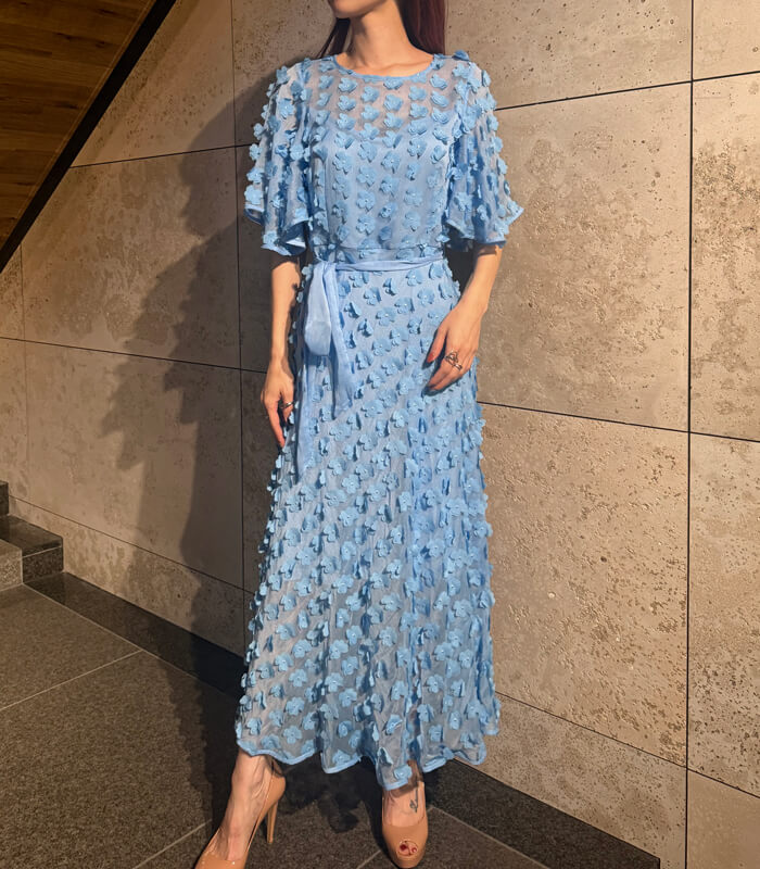 70s flower 3d printed ロングワンピース Joseph Ribkoff】3Dフラワーシアーロングワンピース☆IT261738 | WEAR