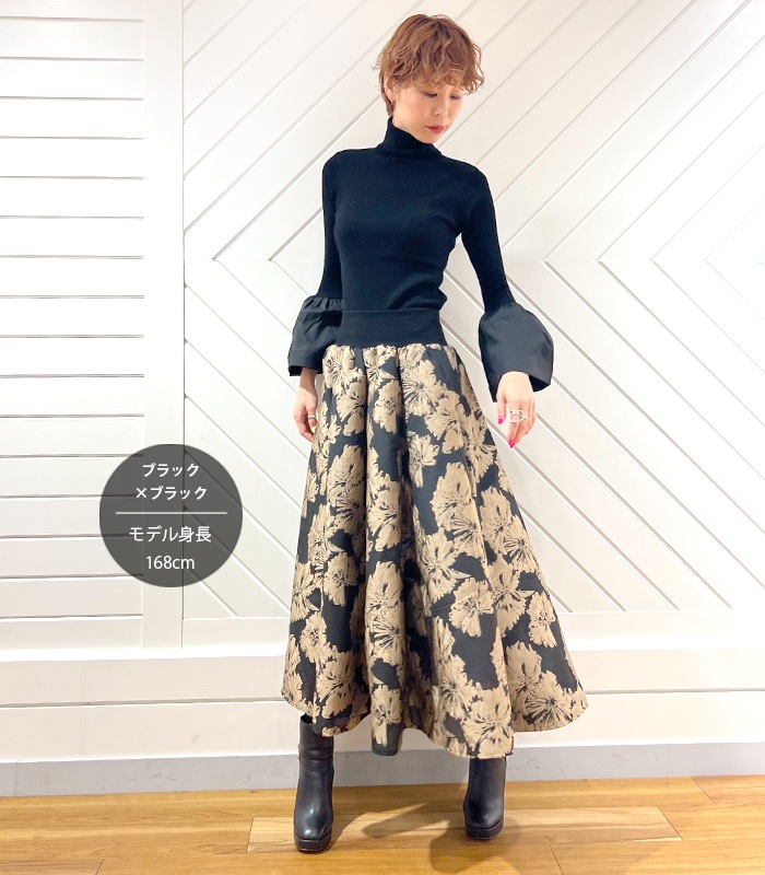 【SALE】【Desert Rose】布帛ベルスリーブ切替タートルネック●JYKT-2