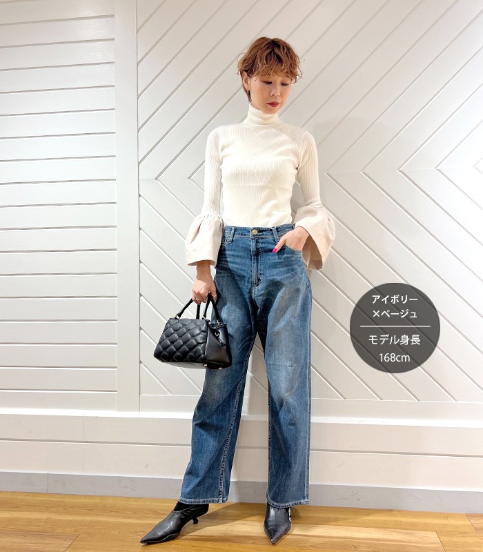 SALE】【Desert Rose】布帛ベルスリーブ切替タートルネック