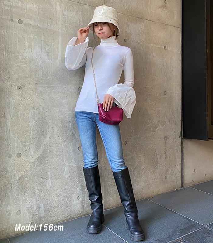 【SALE】【Desert Rose】布帛ベルスリーブ切替タートルネック●JYKT-2