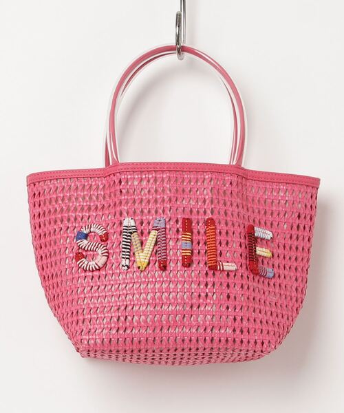 a-jolie アジョリー　（L）カゴバッグ　トートバッグ　ハンドバッグ　リボン a-jolie/アジョリー】メッセージロゴ刺繍カゴ編み風インバッグ