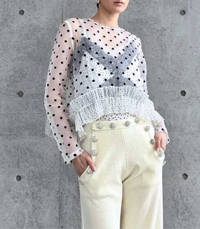 【Adonisis】フロッキードットレイヤードオーガンジーTOP★☆250316