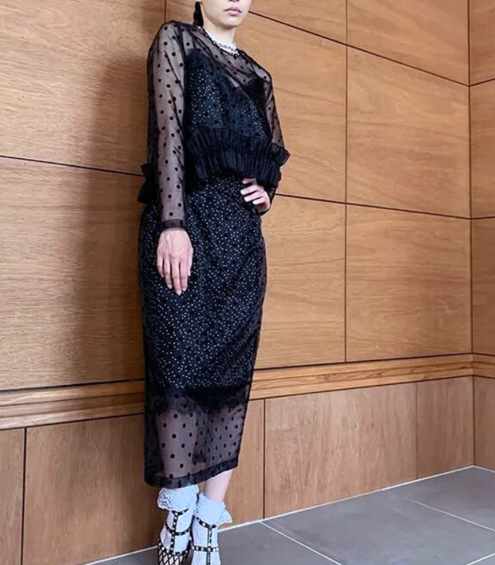 【Adonisis】フロッキードットレイヤードオーガンジーTOP★☆250316