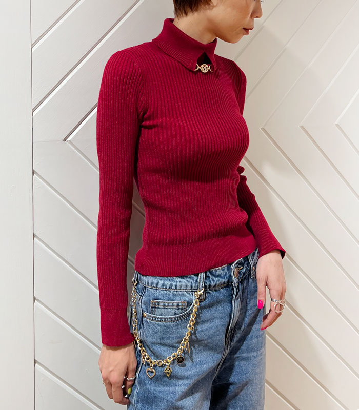 【SALE】【Rinascimento】ロゴチャーム装飾タートルニット●RIN11291